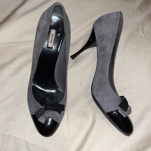 Miu Miu Vintage Gray and Black Suede Heels Bow Detail Size EU 37